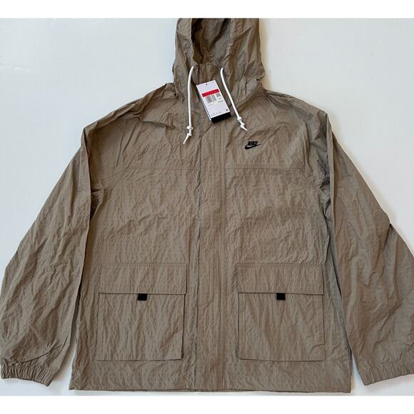 Nike Club Bowline Jacket Windbreaker Khaki Black FN3108-247 Men's Size L - Picture 1 of 12